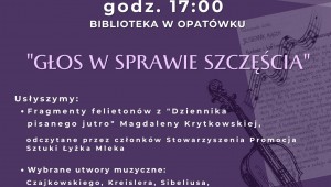 Głos w sprawie szczęścia - wieczór literacko-muzyczny